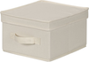 Household Essentials 111 Storage Box with Lid and Handle - Natural Beige Canvas - Medium,Natural Trim