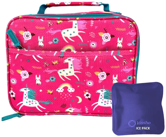 Unicorn Lunch Box for Girls Toddlers Kids with Ice Pack, Insulated Bag for Baby Girl Daycare Pre-School Kindergarten, Cute Container Boxes for Small Kid Snacks Lunches, BPA Free, Pink Unicorns