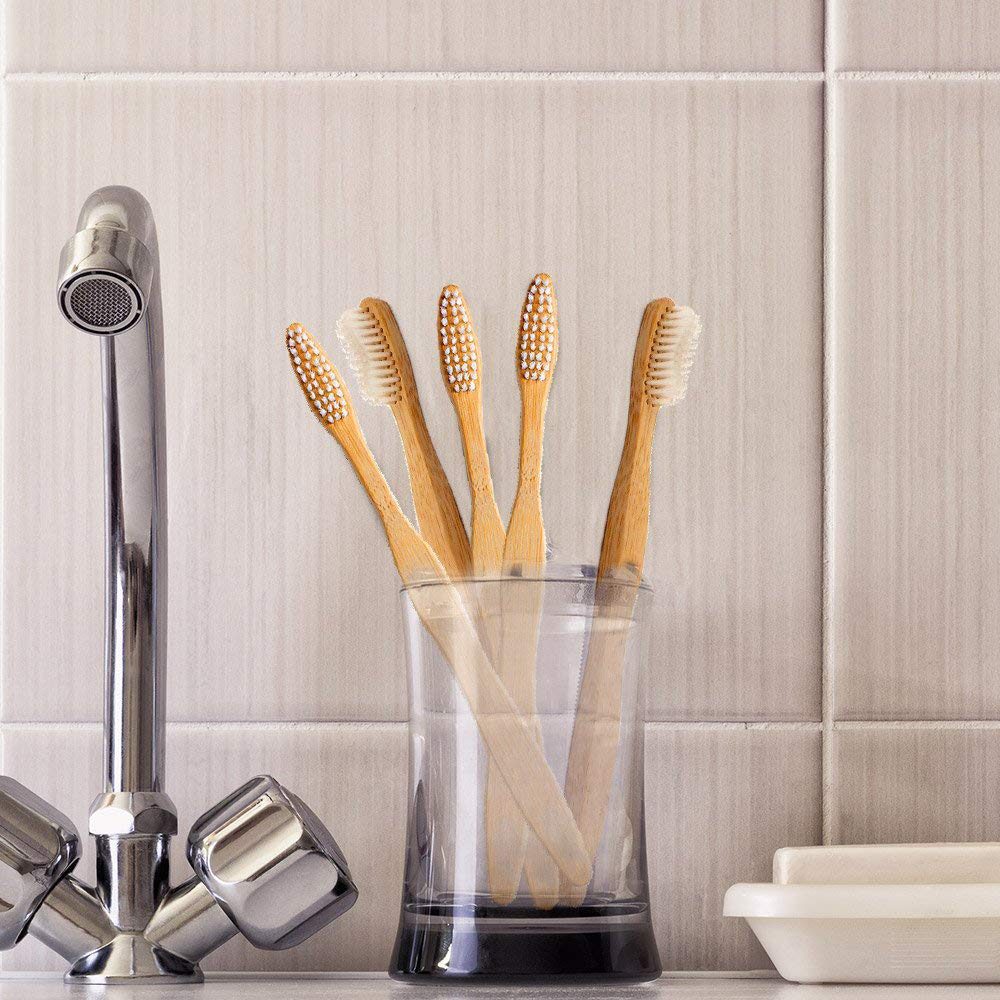 Natural Bamboo Wood Toothbrush Soft White Bristles by 24k Organic--Biodegradable, BPA Free, Eco-Friendly, Vegan Friendly, Environmentally Clean–Go Green Dental Care for Entire Family (Single Pack)