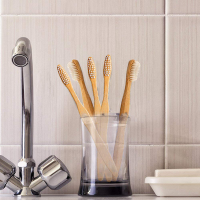 Natural Bamboo Wood Toothbrush Soft White Bristles by 24k Organic--Biodegradable, BPA Free, Eco-Friendly, Vegan Friendly, Environmentally Clean–Go Green Dental Care for Entire Family (Single Pack)