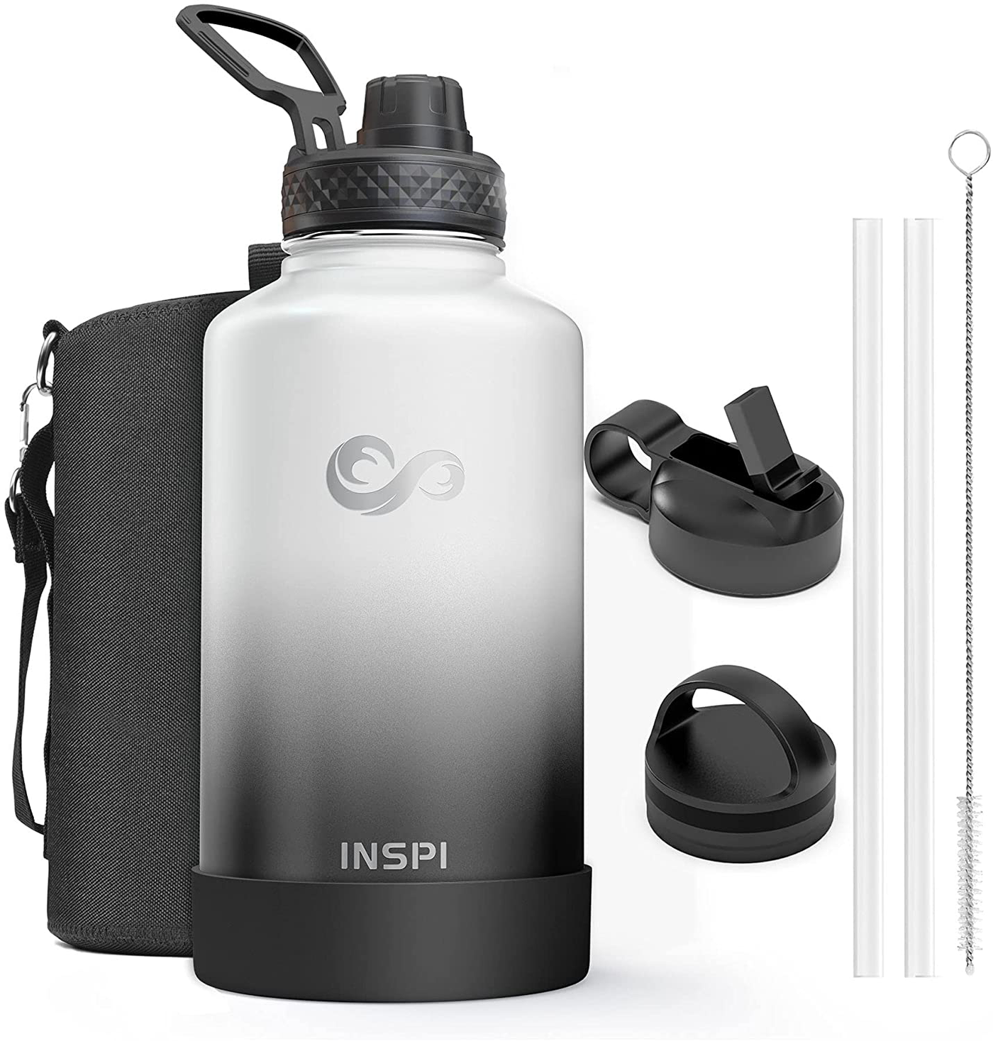 INSPI 64 oz Insulated Water Jug, Stainless Steel Water Bottle with Straw Spout Handle Lid, Double Wall Vacuum Water Flask, Sweat-proof Leak Proof Thermo Keep Beverages Cold or Hot, Indigo Black Ombre