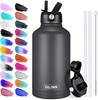 Glink Stainless Steel Water Bottle with Straw, 12-64 oz Wide Mouth Double Wall Vacuum Insulated Water Bottle Leakproof, Straw Lid and Spout Lid with New Rotating Rubber Handle