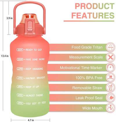 PASER 64oz/128oz Motivational Water Bottle with Time Marker & Straw, Leakproof Tritan BPA Free Water Jug Ensure You Drink Enough Water Daily for Fitness, Gym and Outdoor Sports