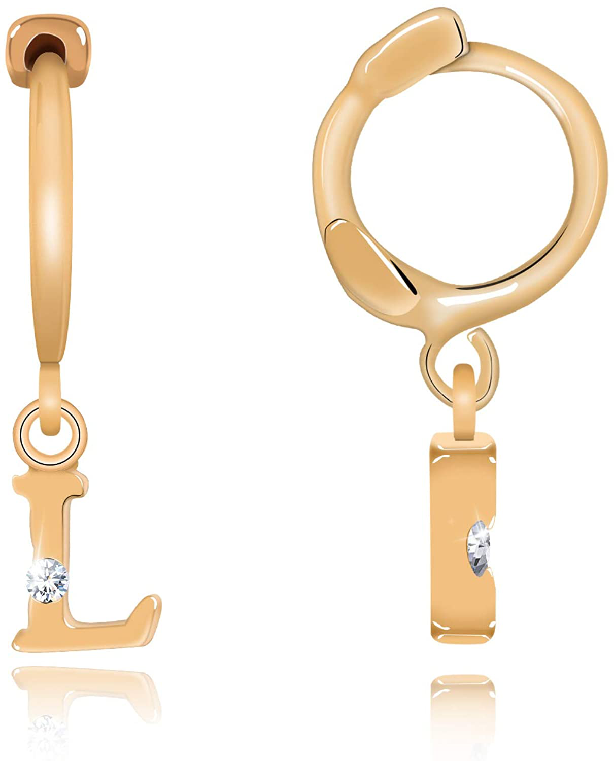 14K Gold Initial Charm Hoop Huggie Earring Handmade Personalized Alphabet Letter CZ Simulated Diamond Cute Hoop Dangle Earrings Gift for Women