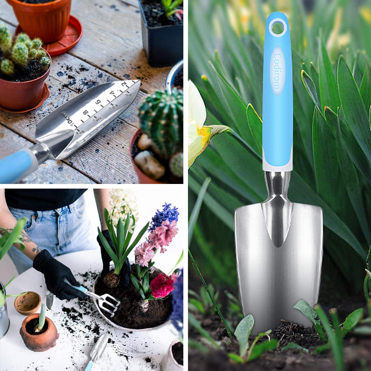 Codirom Garden Tools Set 3 PCS Gardening Tools Planting Hand Shovels Aluminum Alloy Garden Trowels with Ergonomic Rubberized Non-Slip Grip Shovel & Rake Transplant Tools