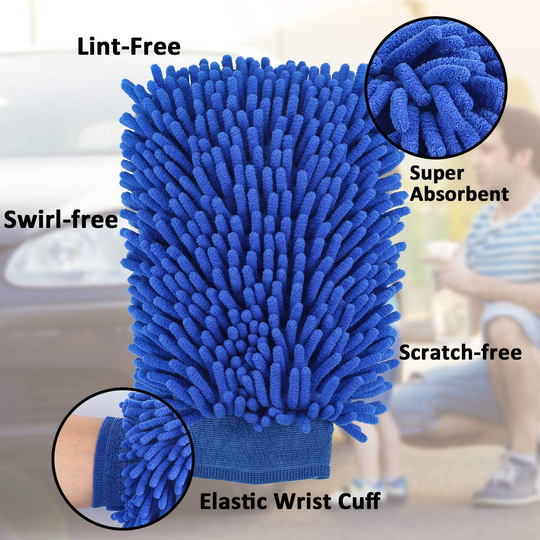 AUTODECO 3pcs Car Wash Cleaning Tools Kit Chenille Microfiber Waterproof Wash Mitt Extra Large Size Wash Glove with Highly Absorbent Drying Cleaning Towel Lint Free Scratch Free - 2 Mitt & 1 Towel