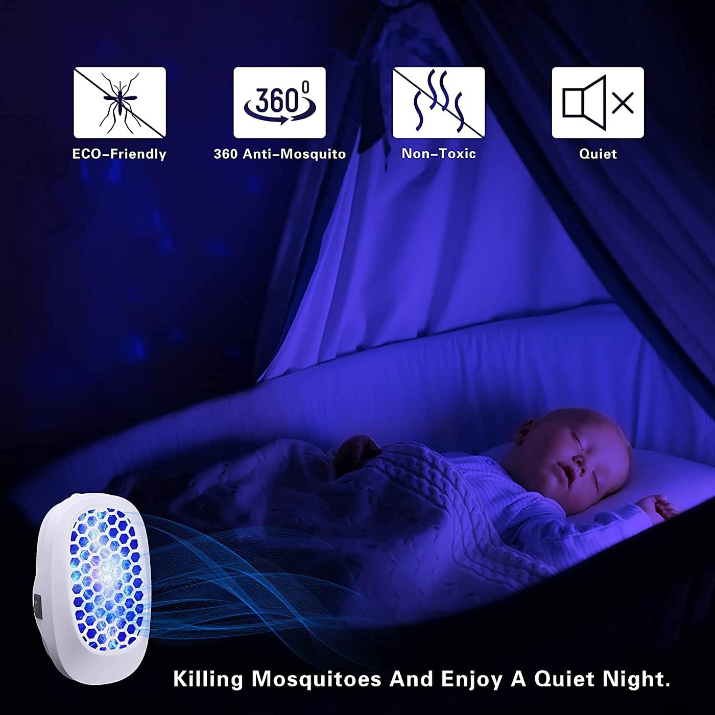 Benooa Bug Zapper with Blue Lights Fly Trap Electronic Insect Killer for Bedroom, Baby Room, Garage 2 Pack