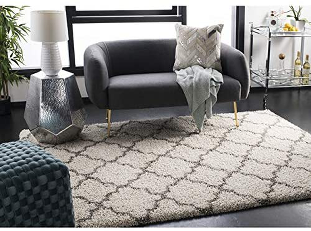 SAFAVIEH Hudson Shag Collection SGH282B Moroccan Trellis Non-Shedding Living Room Bedroom Dining Room Entryway Plush 2-inch Thick Accent Rug, 2'3" x 3'9", Grey / Ivory