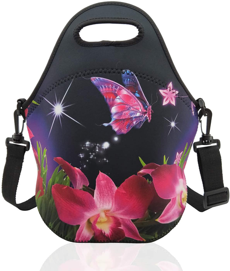 Neoprene Lunch Bags Boxes for Women Men Kids, Insulated Lunch Cooler Tote Bag Box for School Office Work Picnic Travel (Pink Flower)