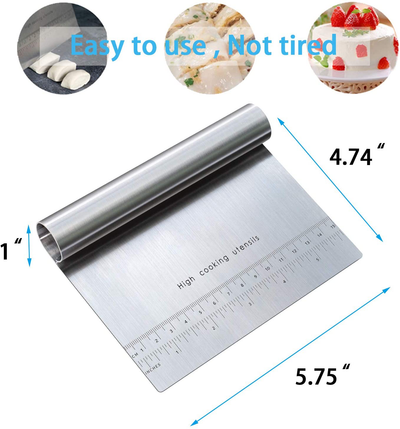 Pro Dough Pastry Scraper/Cutter/Chopper Stainless Steel Mirror Polished with Measuring Scale Multipurpose- Cake, Pizza Cutter - Pastry Bread Separator Scale Knife (2)