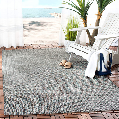 Safavieh Courtyard Collection CY8022 Indoor/ Outdoor Non-Shedding Easy Cleaning Patio Backyard Porch Deck Mudroom Area Rug, 5'3" x 5'3" Square, Black / Beige