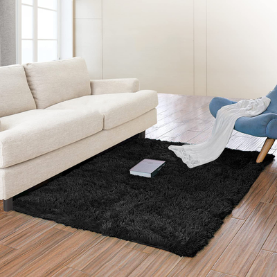 WETOWE Super Soft Fluffy Shag Area Rugs for Living Room, 4x5.3 Feet, Black Shaggy Floor Carpet for Bedroom, Modern Indoor Fuzzy Plush Area Rugs for Girls Boys Nursery Room Dorm Decor