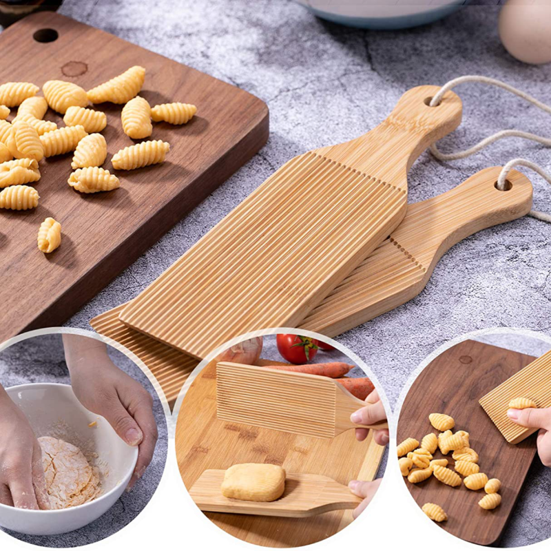 Set of 2 Gnocchi Board Butter Paddles - Bamboo Pasta Board Gnocchi Maker