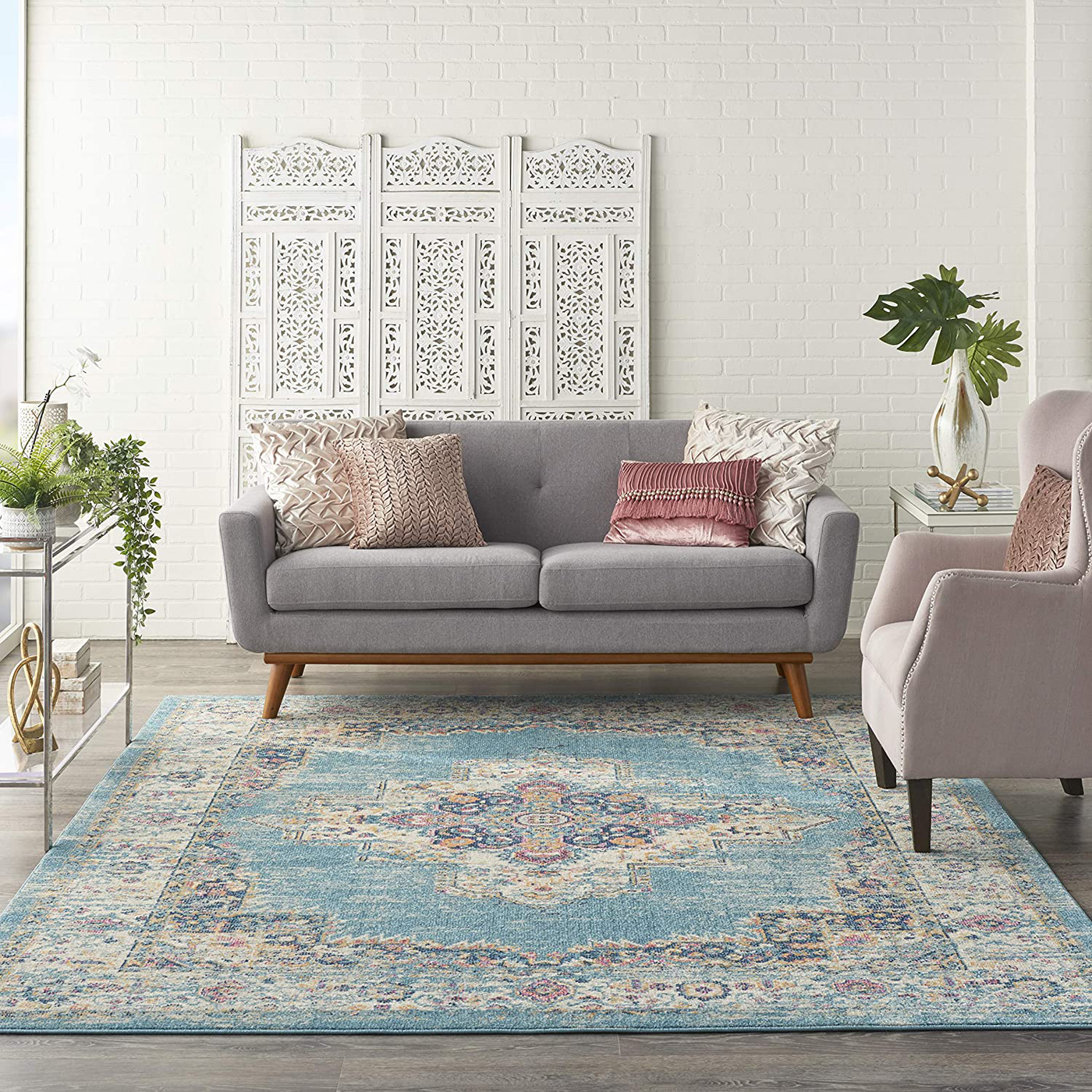 Nourison Passion Bohemian Chic Light Blue Area Rug (2' x 3'), 1'10"X2'10",