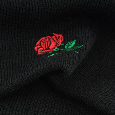 AUNG CROWN Beanie Rose Embroidered Knit Hats Caps for Men Women Black (Beanie)