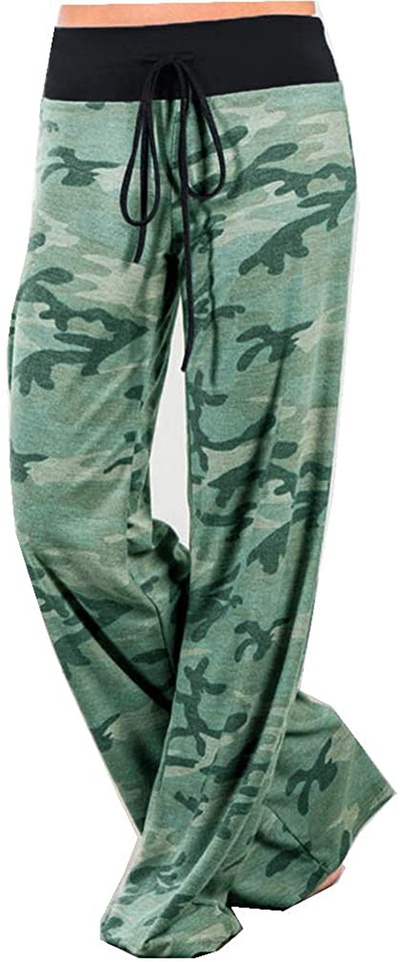 Women's Comfy Stretch Drawstring Palazzo Wide Leg Lounge Pants