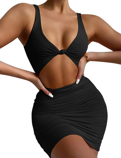 Kaximil Women's Sexy Bodycon Sleeveless Cut Out Ruched Tank Mini Club Party Dresses