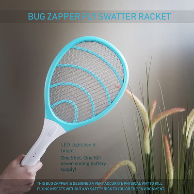 Rechargeable Electric Powerful Bug Zapper Fly Swatter Racket, Handheld Wasp Mosquitoes Flies Insects Killer Racquet for Indoor and Outdoor Pest Control Bat, eco Friendly Safe 4000 Volt, Blue/Gray