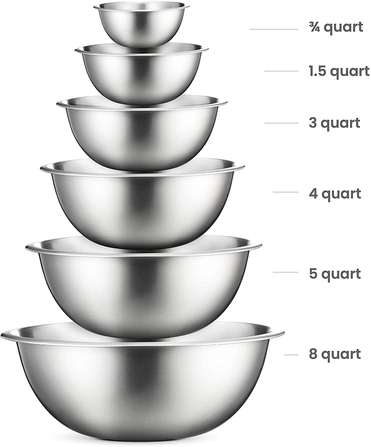 Stainless Steel Mixing Bowls (Set of 5) Stainless Steel Mixing Bowl Set - Easy To Clean, Nesting Bowls for Space Saving Storage, Great for Cooking, Baking, Prepping