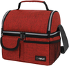 OPUX Insulated Dual Compartment Lunch Bag for Men, Women | Double Deck Reusable Lunch Pail Cooler Bag with Shoulder Strap, Soft Leakproof Liner | Large Lunch Box Tote for Work, School (Red)