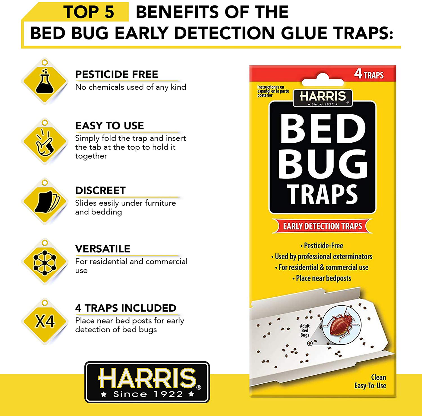 Harris Bed Bug Traps for Early Detection & Monitoring, 4 Pack