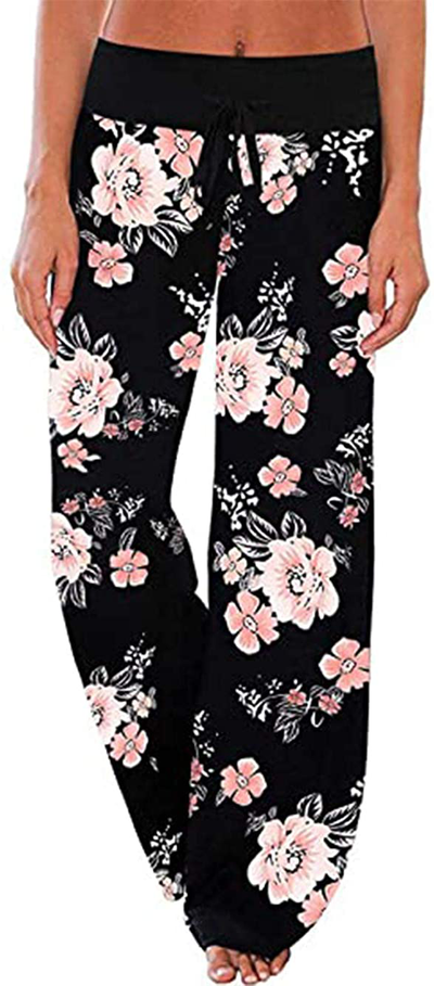 Women's Comfy Stretch Drawstring Palazzo Wide Leg Lounge Pants