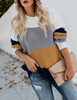 MEROKEETY Women's Crew Neck Long Sleeve Color Block Knit Sweater Casual Pullover Jumper Tops