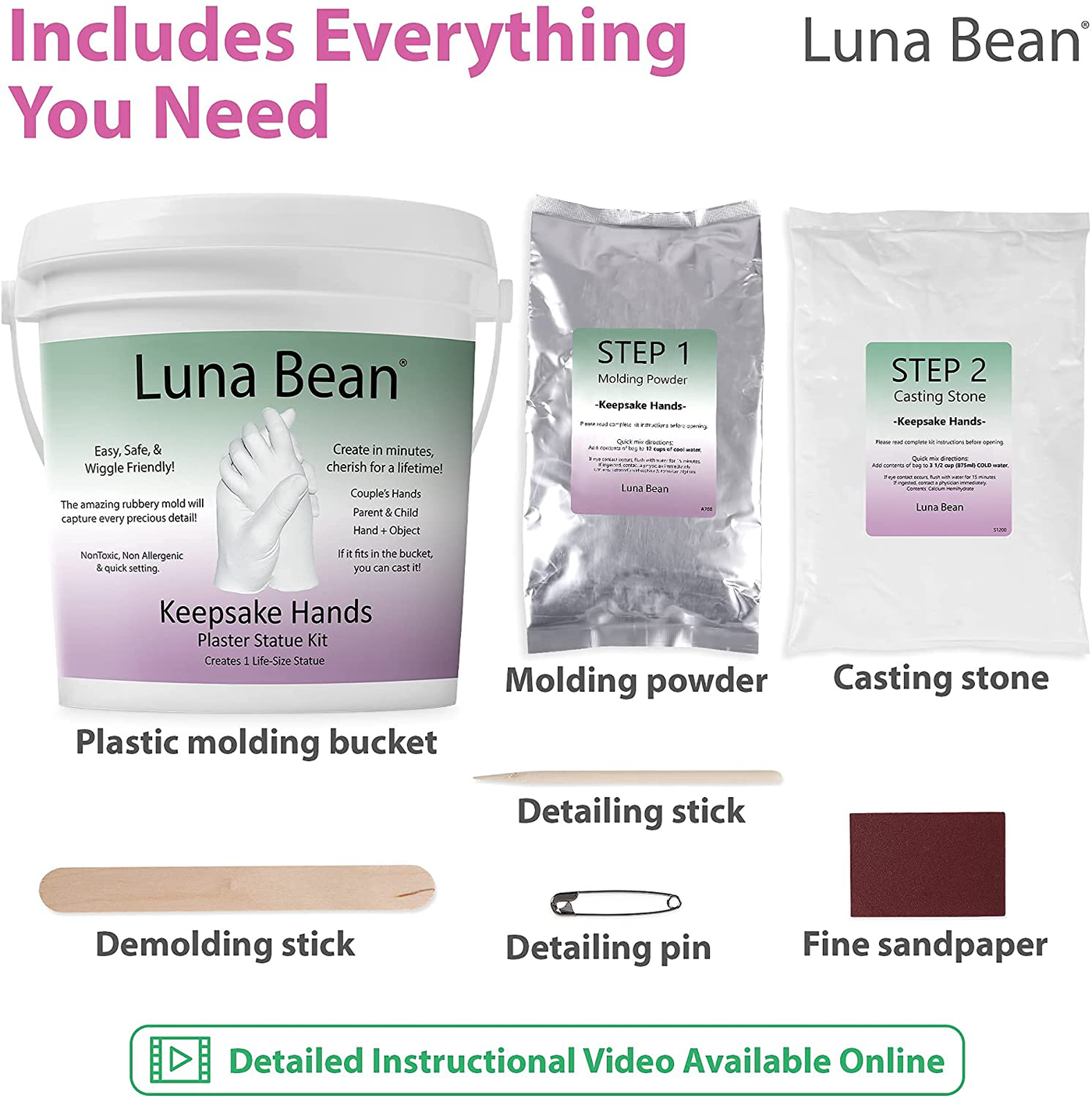 Luna Bean Keepsake Hands Casting Kit | DIY Plaster Statue Molding Kit | Hand Holding Craft for Couples, Adult & Child, Wedding, Friends, Anniversary