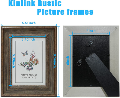 3 Pack 4x6 Inch Farmhouse Rustic Picture Frame Sets Distressed Farmhouse Plastic Frame with Plexiglass for Wall Mount or Tabletop Display.