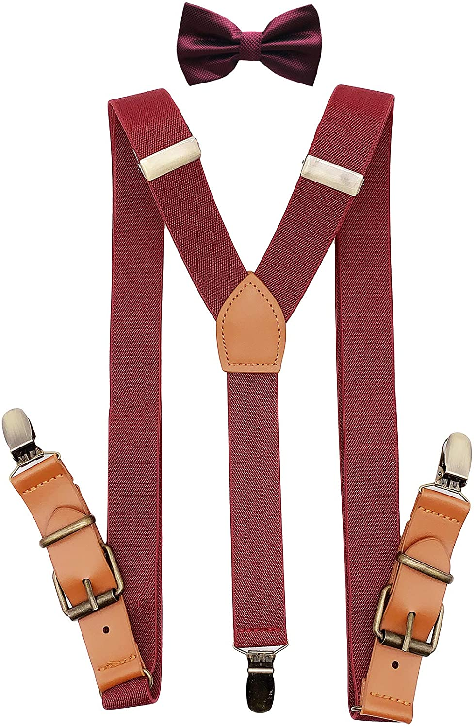 Men's Suspenders & Bow Tie Set with Leather Accents