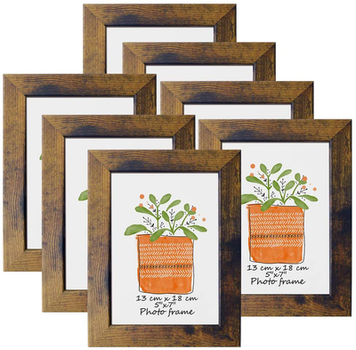 PETAFLOP 5x7 Frame Rustic Picture Frames Fits 5 by 7 Inch Photo Wall Tabletop Display, 7 Pack