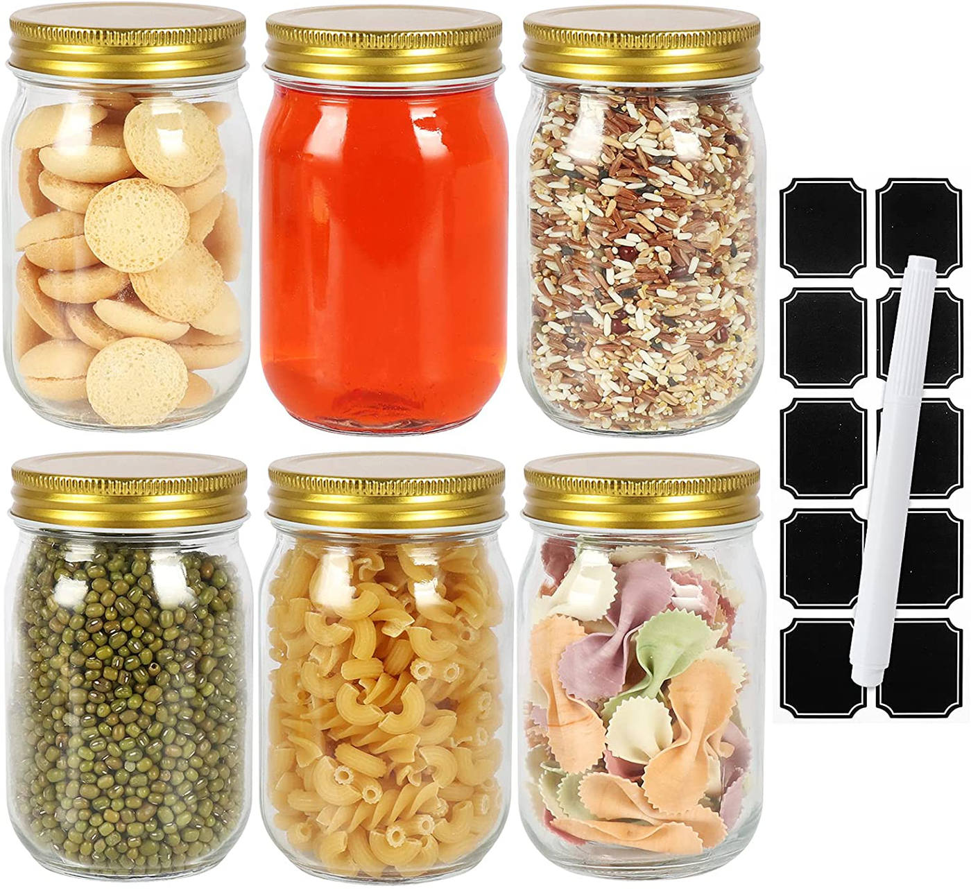 Regular Mouth Mason Jars, Glass Jars with Metal Airtight Lids, 10 Labels & 1 Pen