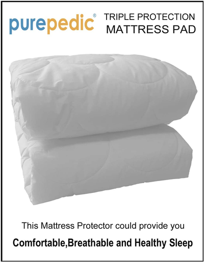 Purepedic Triple Protection King Mattress Pad King Size Bed Waterproof Mattress Protector Cooling Mattress Topper Cotton Mattress Cover Comfortable Mattress Encasement for King Size Bed