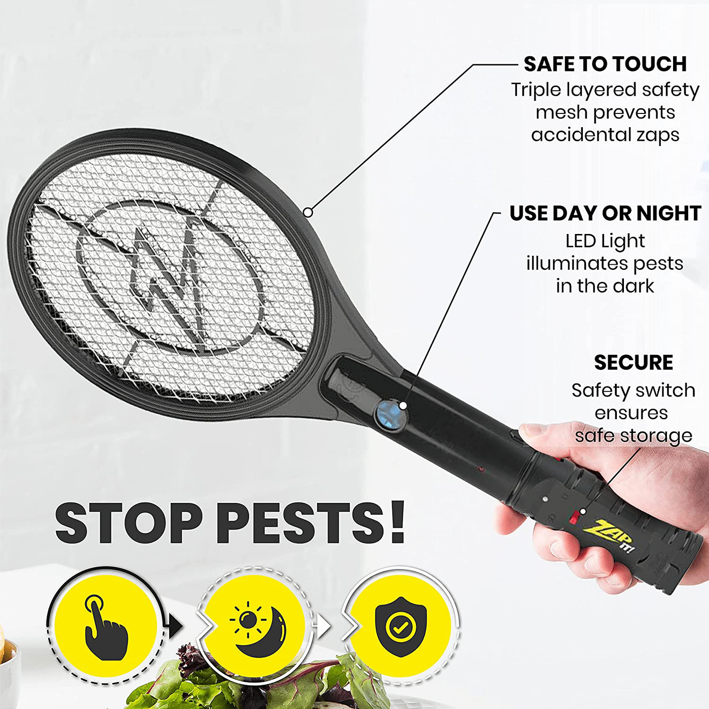 Zap It Bug Zapper Rechargeable Bug Zapper Racket, 4,000 Volt, USB Charging Cable