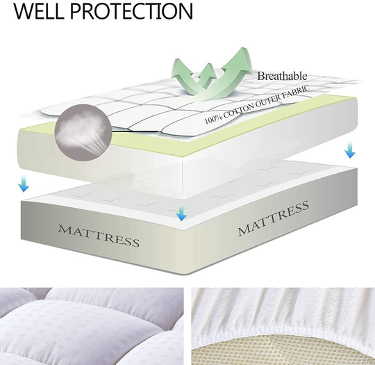 EASELAND California King Mattress Pad Pillow Top Mattress Cover Quilted Fitted Mattress Protector Long Cotton Top 8-21" Deep Pocket Cooling Mattress Topper (72x84 Inches, White)