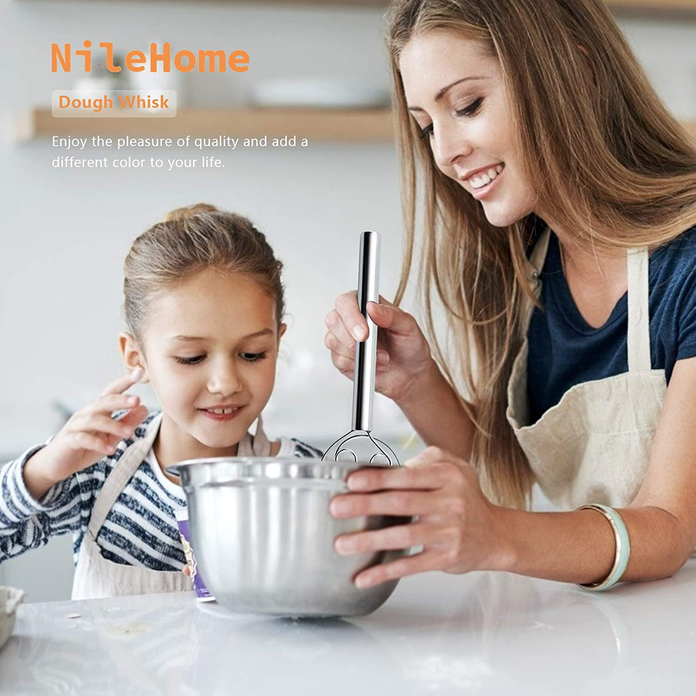 NileHome Danish Dough Whisk Dutch Dough Whisk with 304 Stainless Steel Bread Dough Mixer Large Bread Whisk Kitchen Baking Tools Dough Hand Mixer