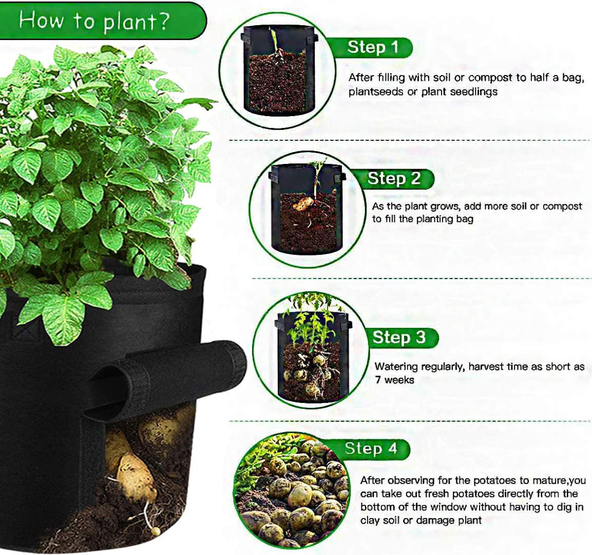 2 Pack Potato Grow Bags Garden Vegetable Planter Pot with Flap & Handles