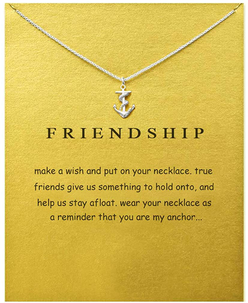 LANG XUAN Friendship Compass Necklace Good Luck Butterfly Pendant Chain Necklace with Message Card Gift Card for Women Girl