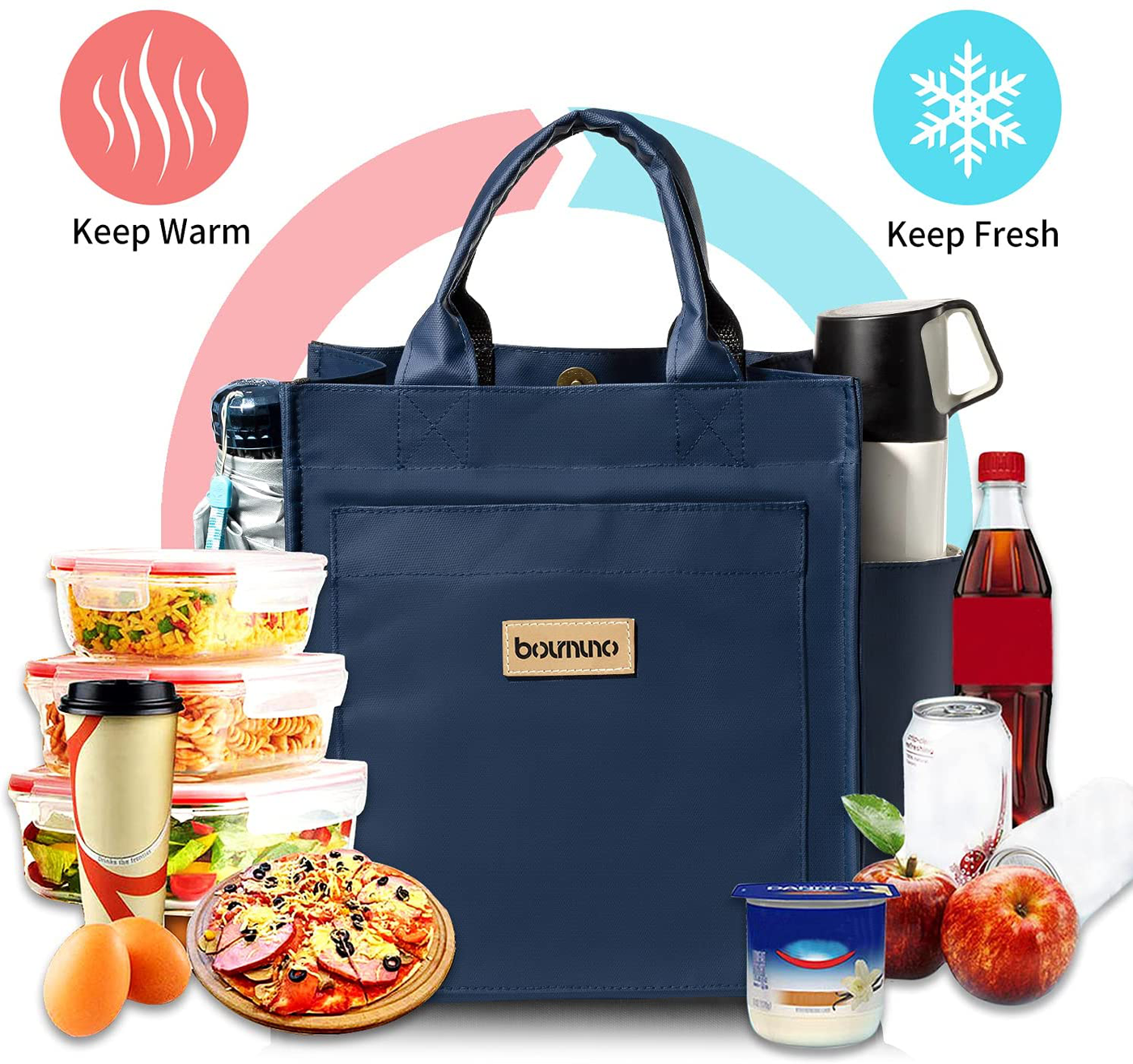 Lunch Bags For Women Men Wide-Open Lunch Tote Box For Office Travel Picnic Leak Proof Water Resistant Insulated Cooler Bag Blue