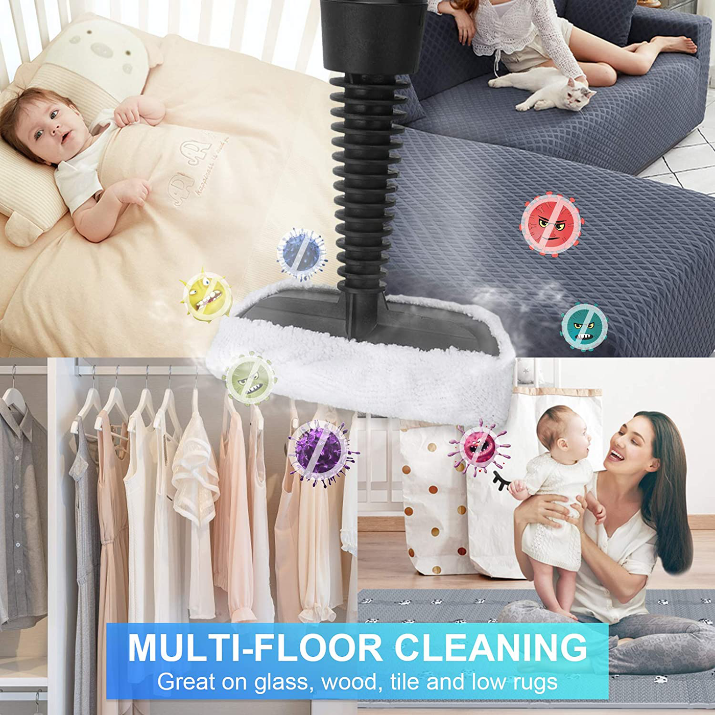 MLMLANT Steam Cleaners,Handheld Steamers Cleaning, Multi Purpose Portable Grout,450milliliter Tank Capacity, for Upholstery Sofa Curtain Shower Carpet Window Car Tile Kitchen Patio Home Use Machine