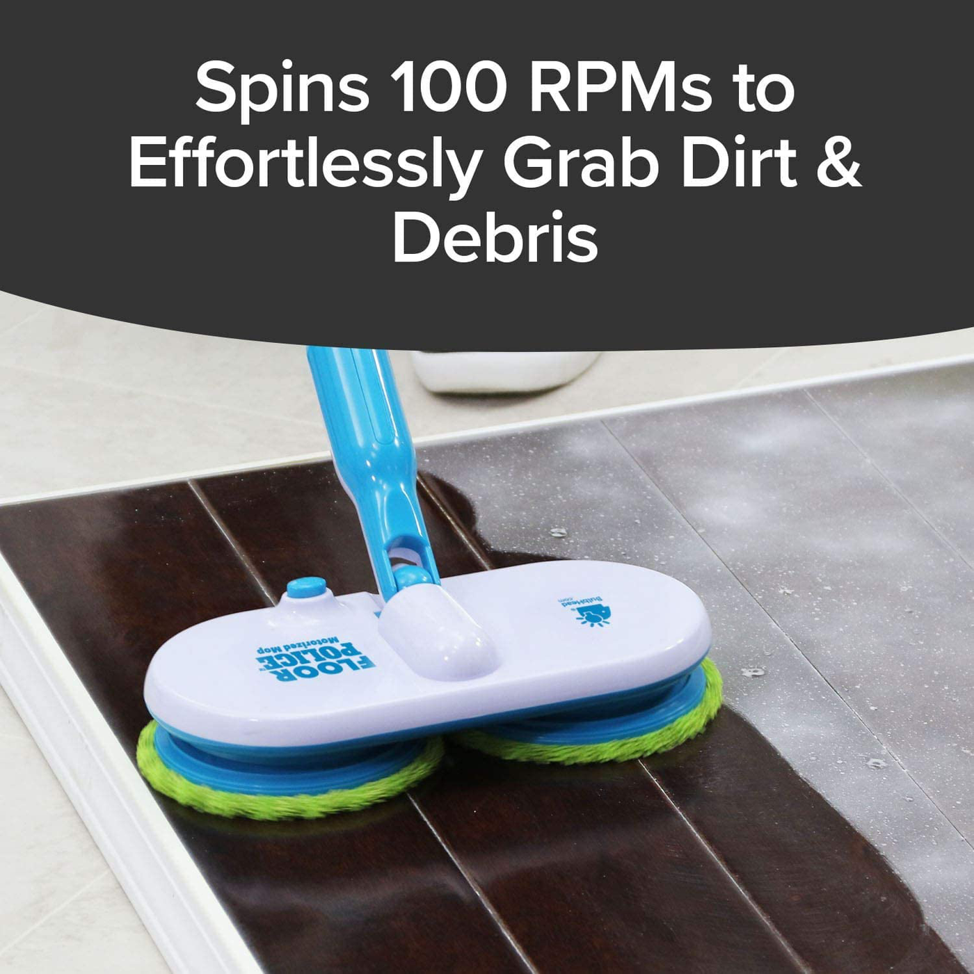 Original As Seen On TV Floor Police Mop with Motorized Dual Spinning Mopheads & 6 Unique Cleaning Pads by BulbHead, Lightweight, Rechargeable & Cordless, Great Hardwood Floor and Tile Cleaner
