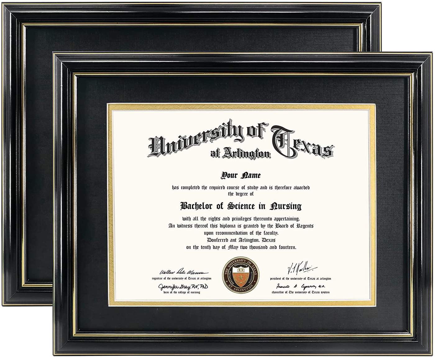 GraduationMall 8.5x11 Certificate Diploma Frame,Solid Wood & UV Protection Acrylic,Cherry Finish with Gold Trim