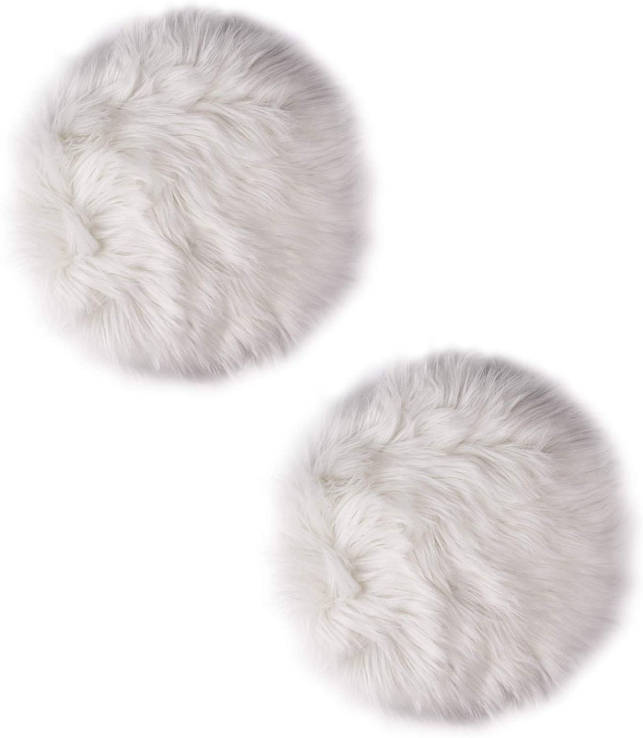 erduoduo 2 Pack （12inch-Diameter） Mini Sheepskin Cushion Faux Fur Cover Round Area Rugs for Office Bedroom Living Room,Fit for Photographing Background of Jewellery