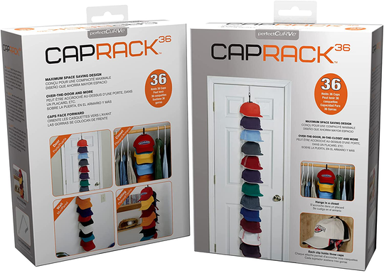 Perfect Curve Cap Rack System - Baseball Cap Organizer (Holds 18 Caps, Black)