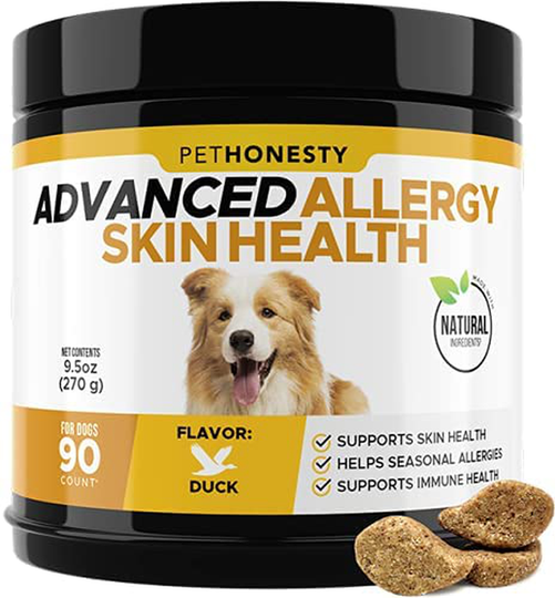 PetHonesty Allergy SkinHealth - Fish Oil for Dogs with Omegas, DHAGold, Flaxseed, Probiotics for Itch-Free Skin, Shiny Coats, Hotspots, Reduce Shedding - Soft Chews for Healthy Skin & Coat