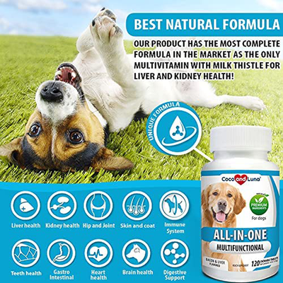 Coco and Luna Multivitamin for Dogs - Glucosamine, Chondroitin, Essential Dog Vitamins, DHA, EPA, Probiotics & Enzymes, Immune Support for Dogs