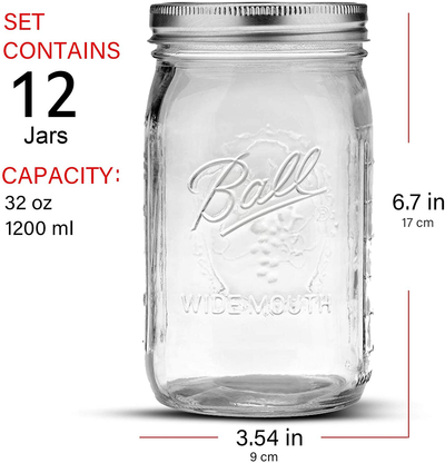 Bedoo 12 Pack Wide Mouth Mason Jars 32 oz , Quart Mason Jars with Airtight Lids , Clear Glass Mason Jars (Set of 12) (Wide Mouth)