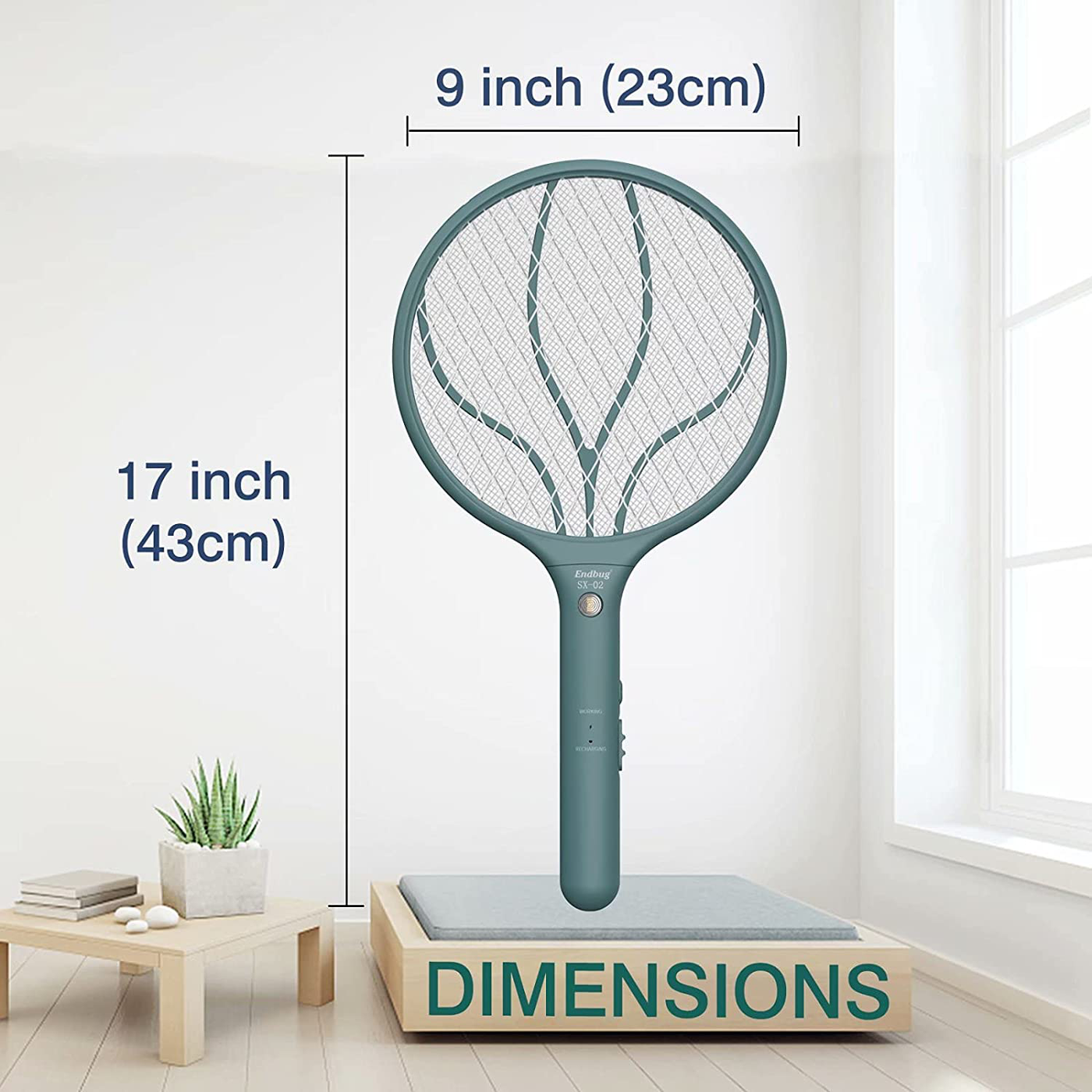 Endbug Rechargeable Fly Swatter Racket Handheld Bug Zapper with LED Light, USB Charging Electric Mosquito, Fly Insect Killer Indoor Outdoor (Green)