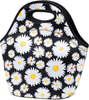 Neoprene Lunch Bags Insulated Lunch Tote Bags for Women Washable lunch container box for work picnic Lightweight Meal Prep Bags for Men Women (White daisy, Neoprene)