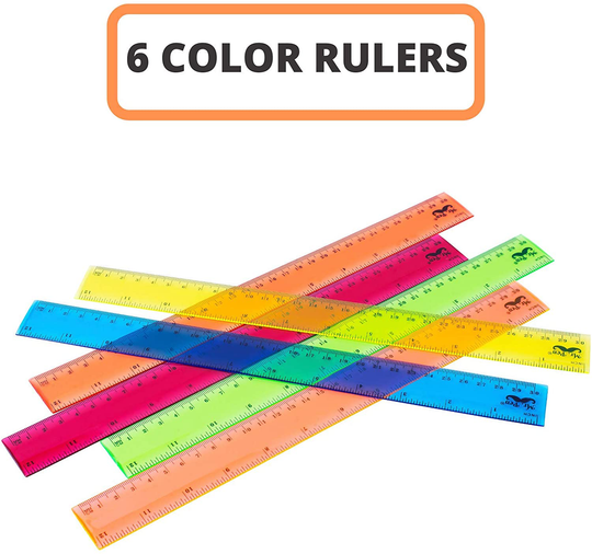Mr. Pen- Rulers, Rulers 12 Inch, 6 Pack, Assorted Colors, Kids Ruler for School, Rulers for Kids, Ruler with Centimeters and Inches, Plastic Rulers, Kids Ruler, School Ruler, Standard Ruler, Clear